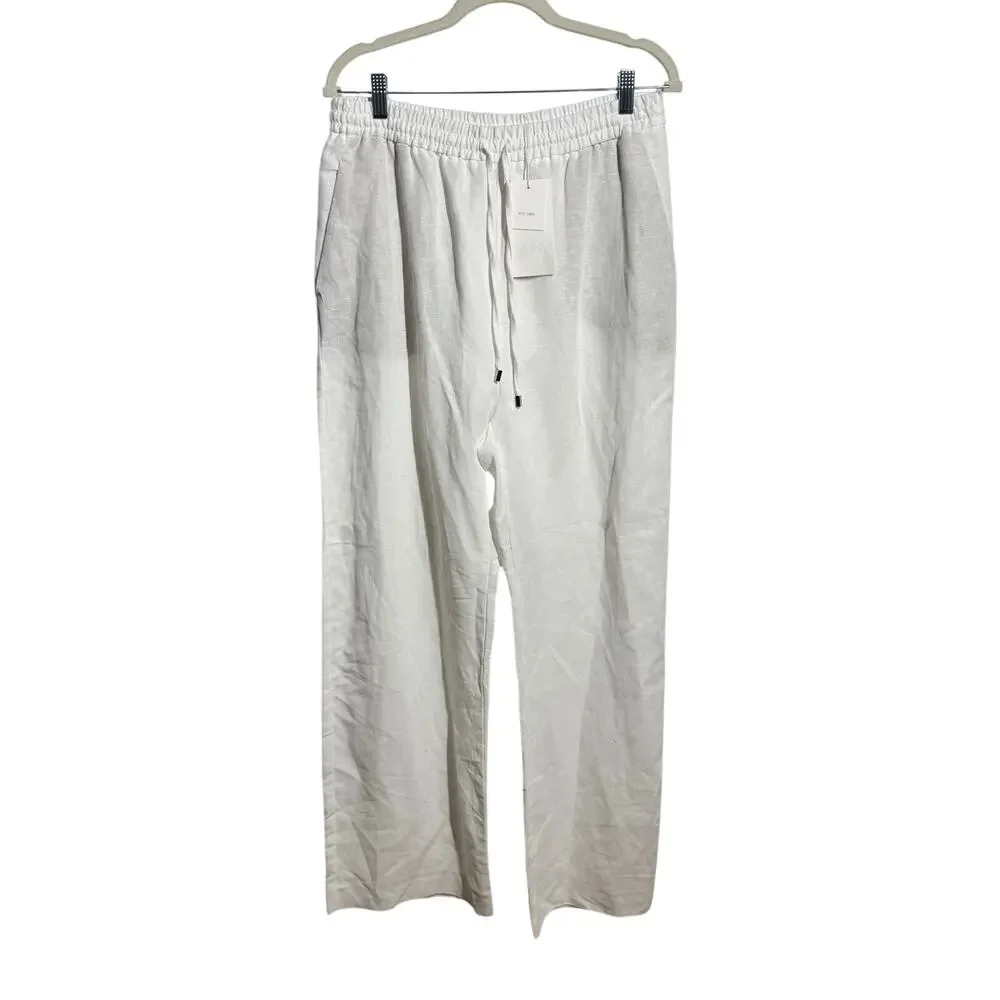 Zara Linen Wide Leg Pull On Pant Women XL White Coastal Beach Minimal Vacation